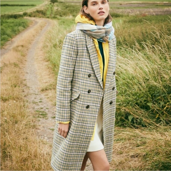 J. Crew Plaid Long Peacoat Double Breasted Italian Wool Ivory Pink Size 4 - Picture 5 of 14